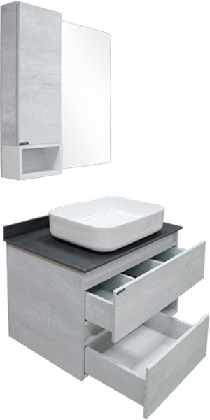 Тумба с раковиной Comforty Прага 75 00-00004198 дуб белый, с антрацитовой столешницей