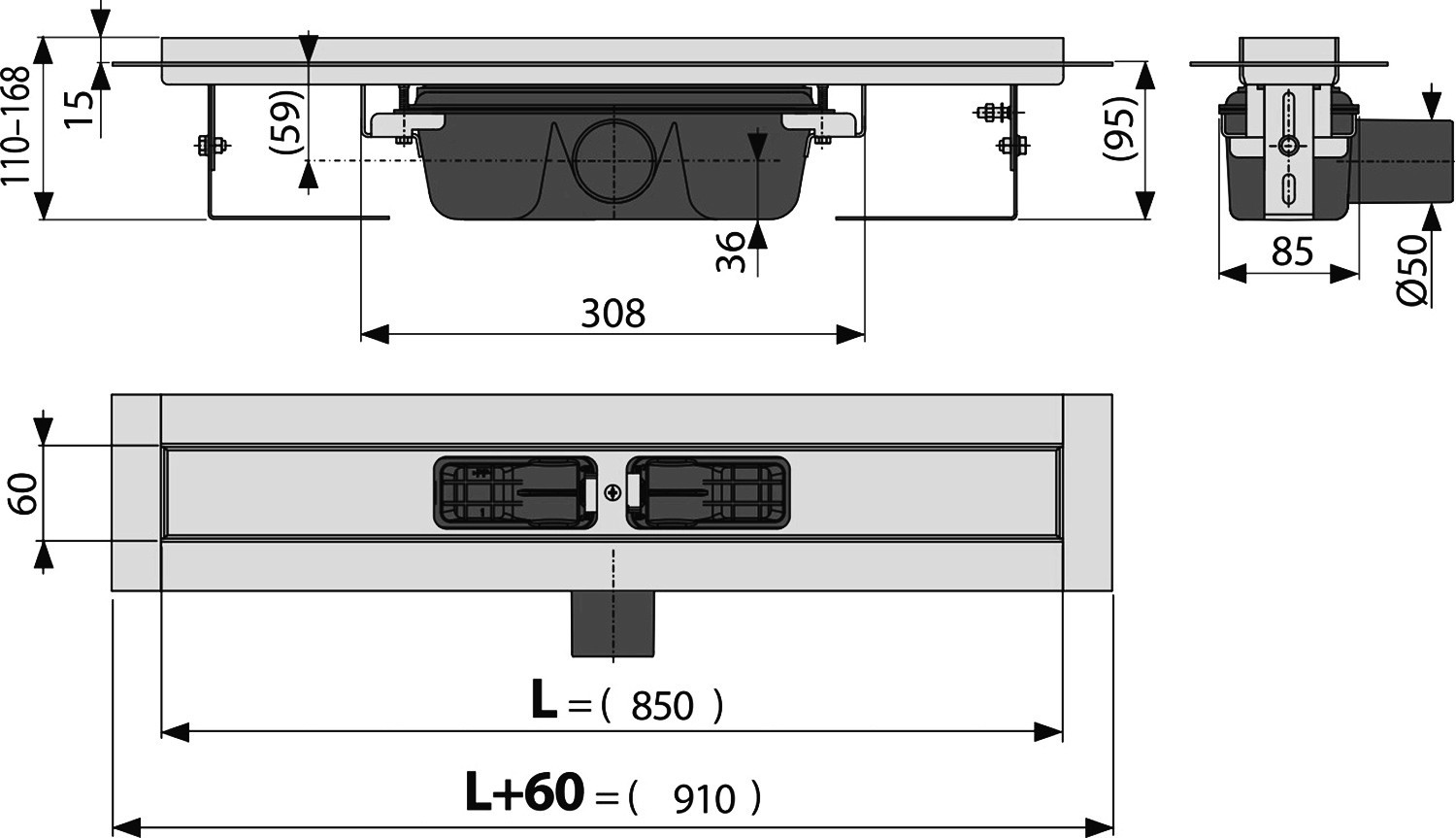 Душевой лоток AlcaPlast APZ6 850 с опорами, хром