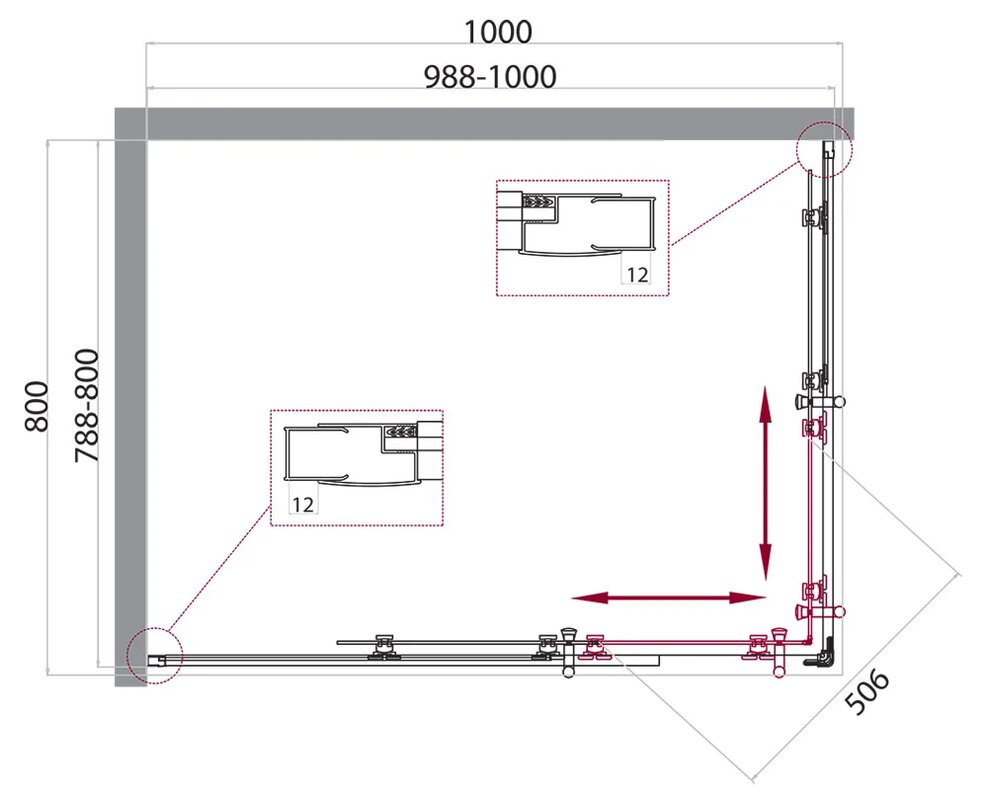 Душевой уголок BelBagno Uno 100x80см UNO-195-AH-2-100/80-C-Cr профиль хром, стекло прозрачное