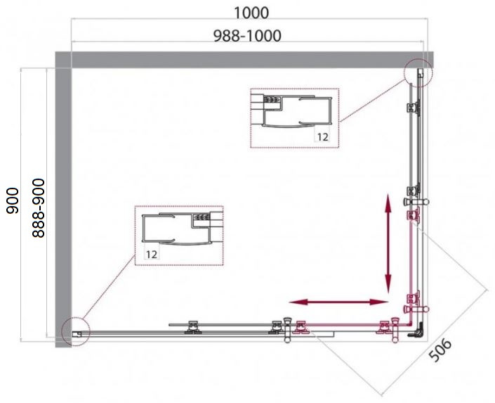 Душевой уголок BelBagno Uno 100x90см UNO-195-AH-2-100/90-C-Cr профиль хром, стекло прозрачное