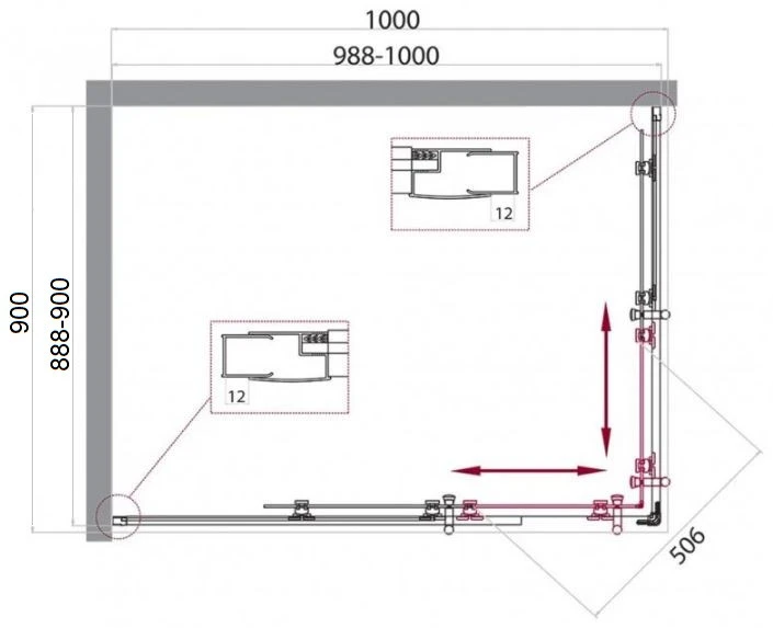 Душевой уголок BelBagno Uno 100x90см UNO-195-AH-2-100/90-C-Cr профиль хром, стекло прозрачное