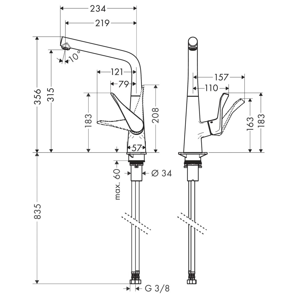 Смеситель Hansgrohe Metris 14822800 для кухонной мойки