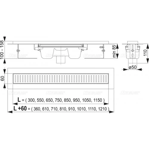 Душевой лоток AlcaPlast APZ1001 300 с опорами, хром