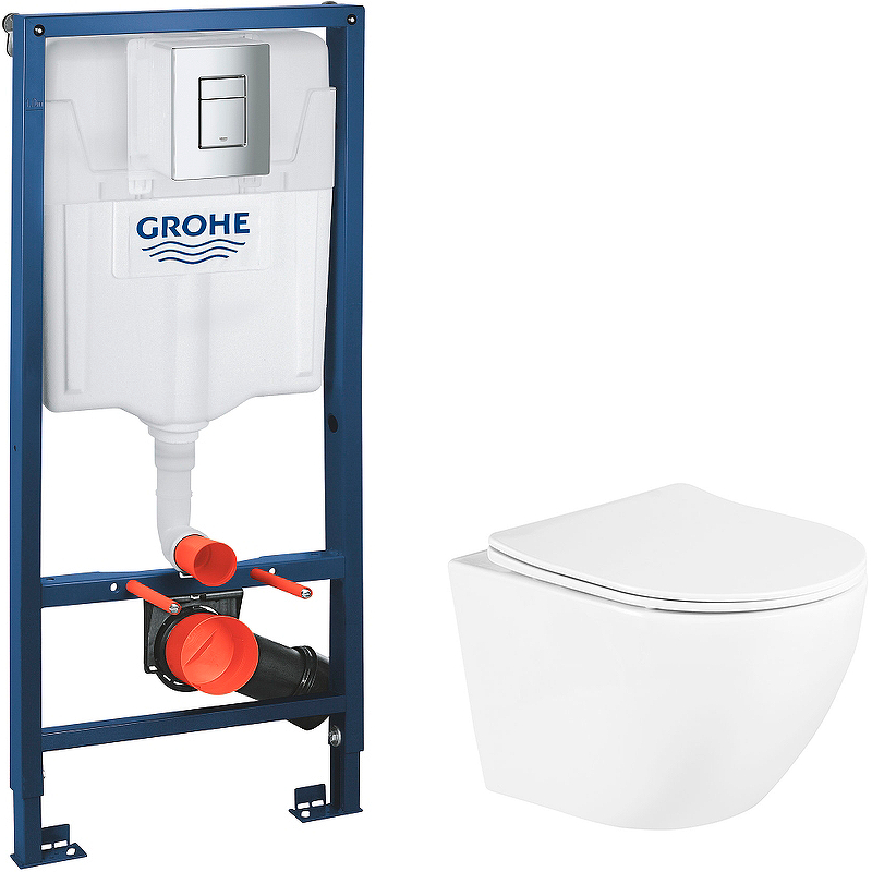 Комплект инсталляции Grohe Rapid SL 38772001 с унитазом BelBagno Uno BB3105CHR/SC и кнопкой хром