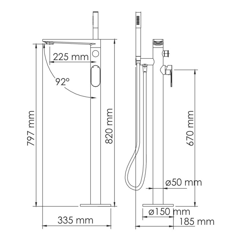 Смеситель для ванны с душем Wasserkraft Dinkel 5821 хром