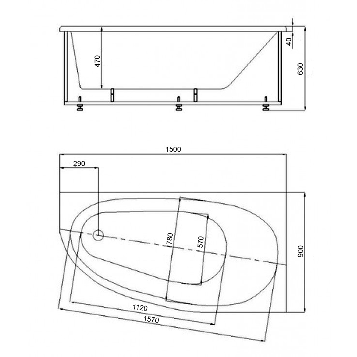 Акриловая ванна Azario KAPRIS 150x90 правая AV0001150 белая глянцевая