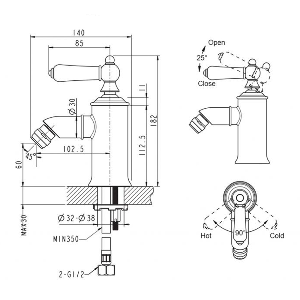 Смеситель для биде Bravat ART F375109U золото