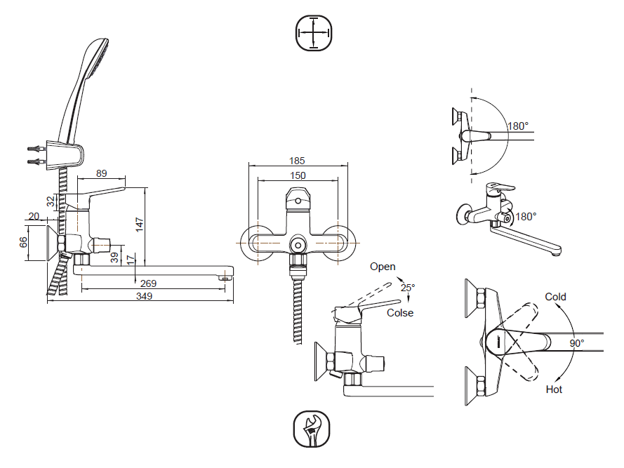 Смеситель для ванны с душем Bravat LOOP F6124182CP-02L-RUS хром