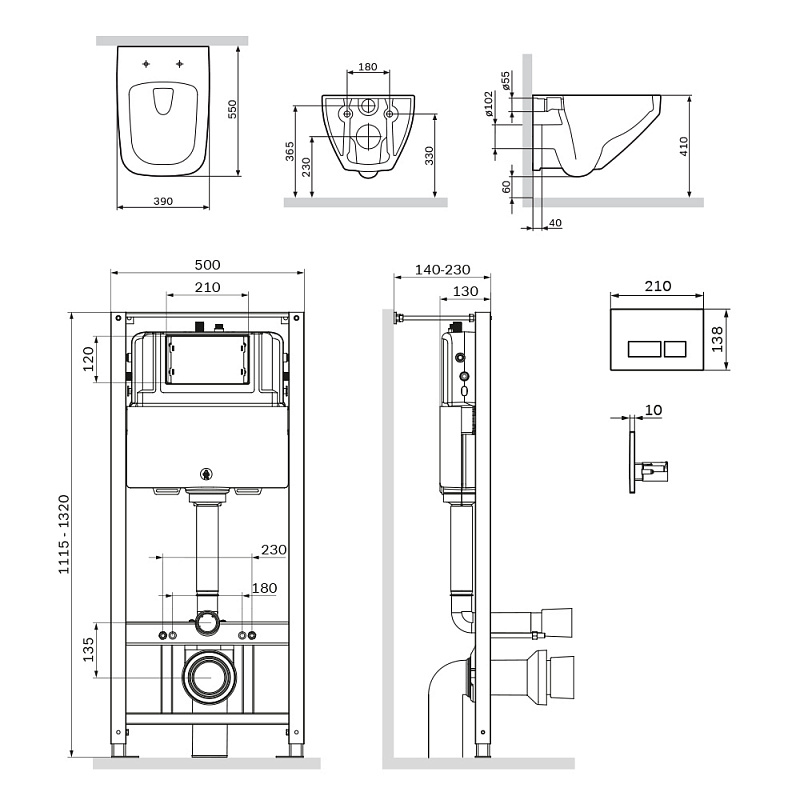 инсталляция с унитазом и клавишей AM.PM Inspire 2.0 IS47001.50A1700 белый, синий