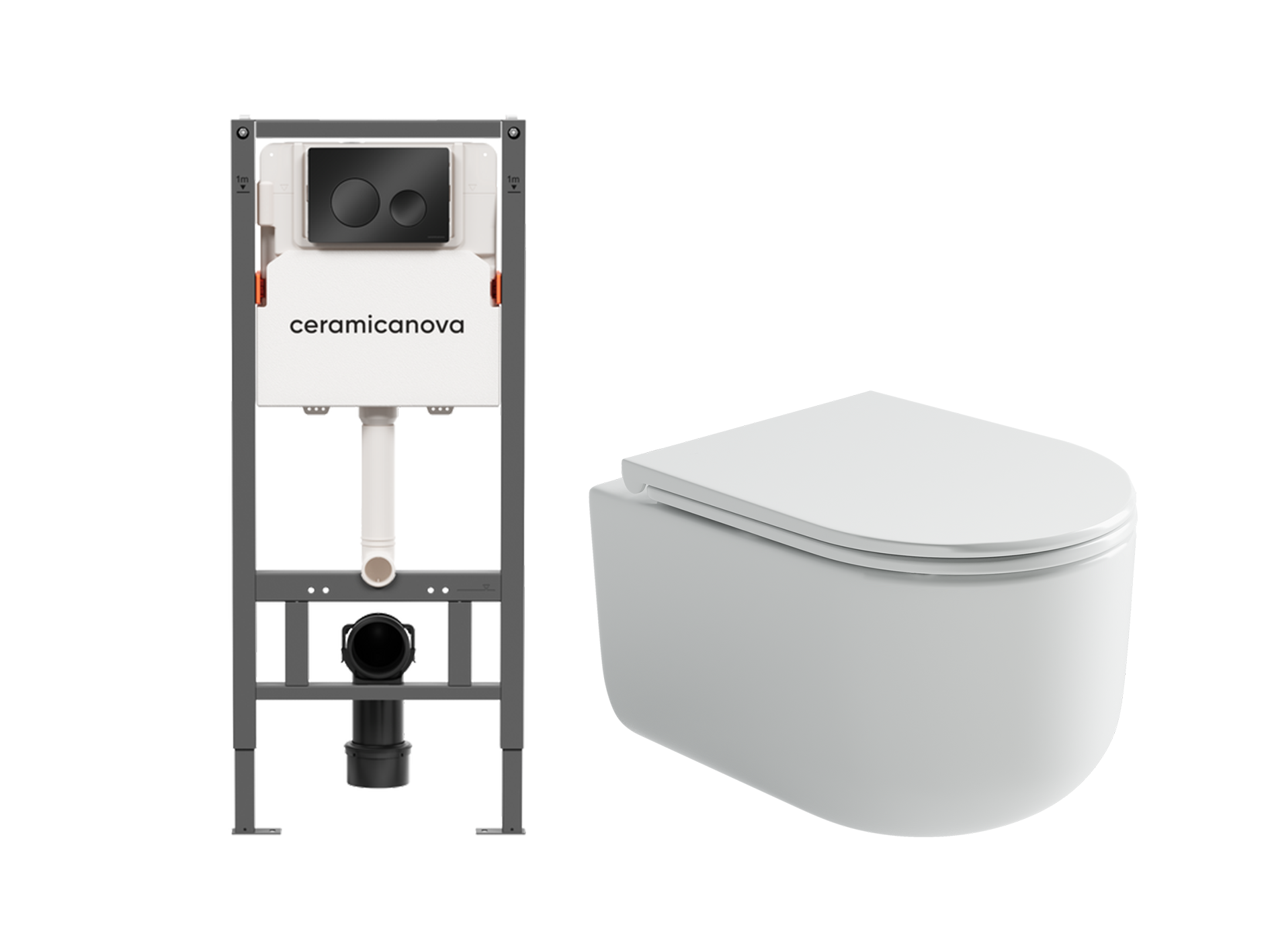 Комплект инсталляции Ceramica Nova CN121001MB с унитазом CN4006, кнопка черная матовая