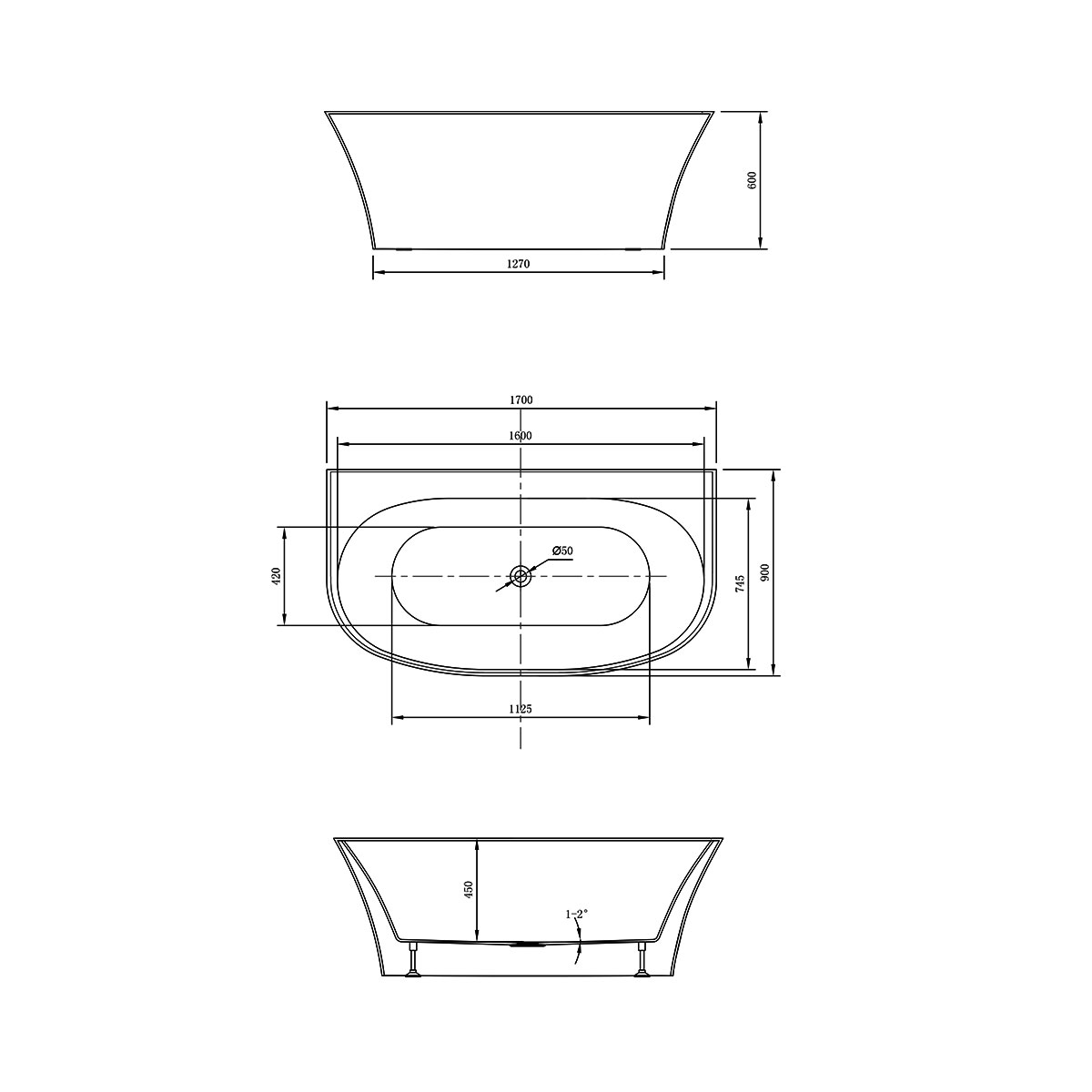 Акриловая ванна Vincea 160x78 VBT-405-1600 белая глянцевая