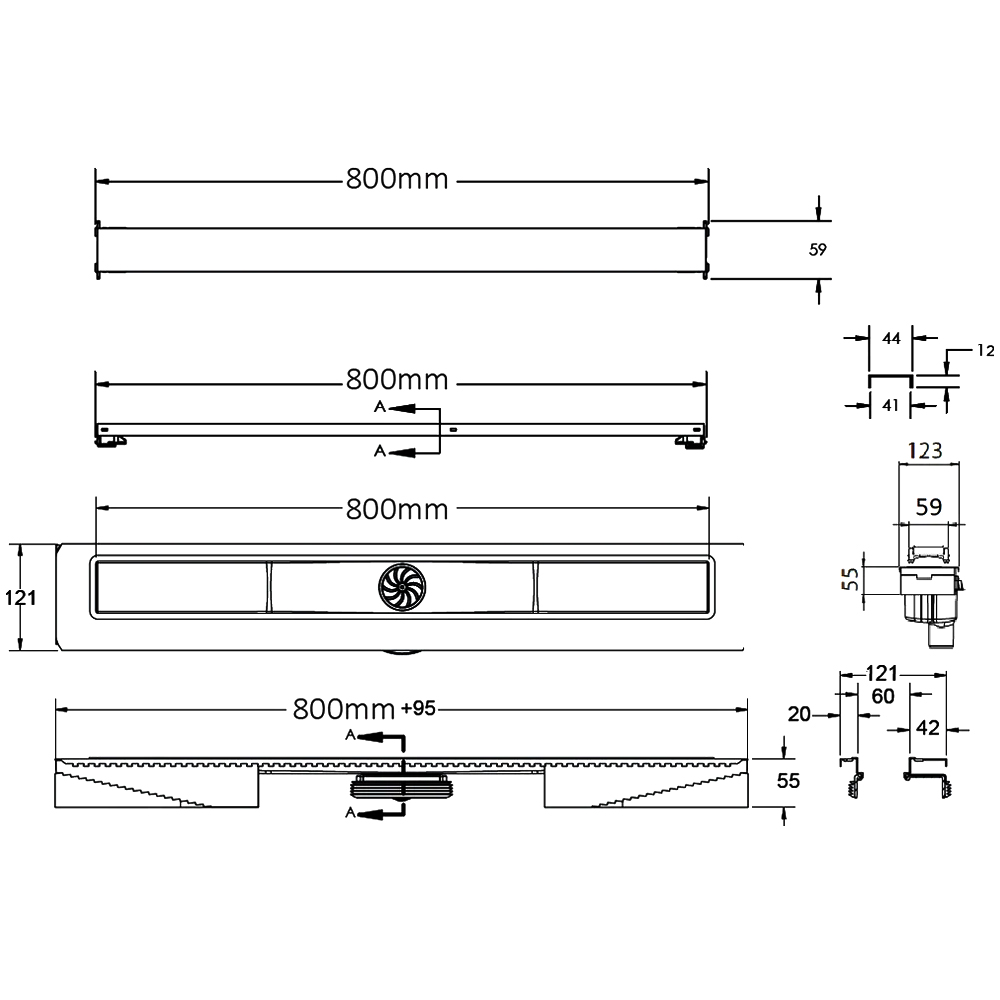 Душевой лоток Berges C1 Brise 80 090033 хром матовый