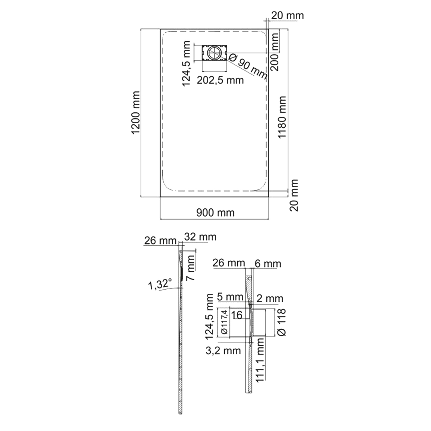 Душевой поддон Wasserkraft Leine 120x90см 35T07 белый