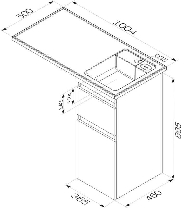 Тумба с раковиной AM.PM X-Joy 40 R под узкую стиральную машину, белая