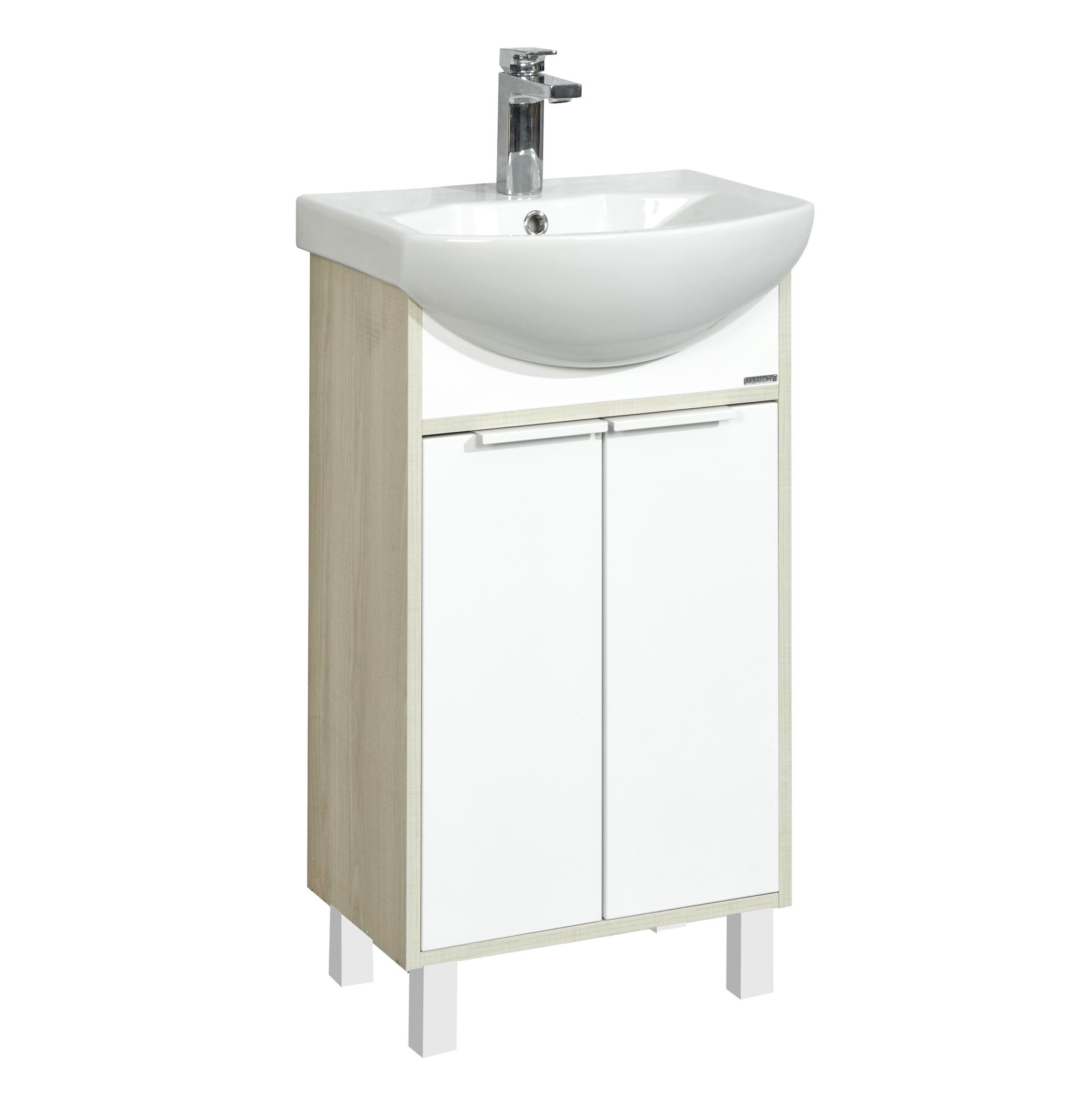 Тумба под раковину Aquaton Рико 50 1A212401RIB90 белая / ясень фабрик
