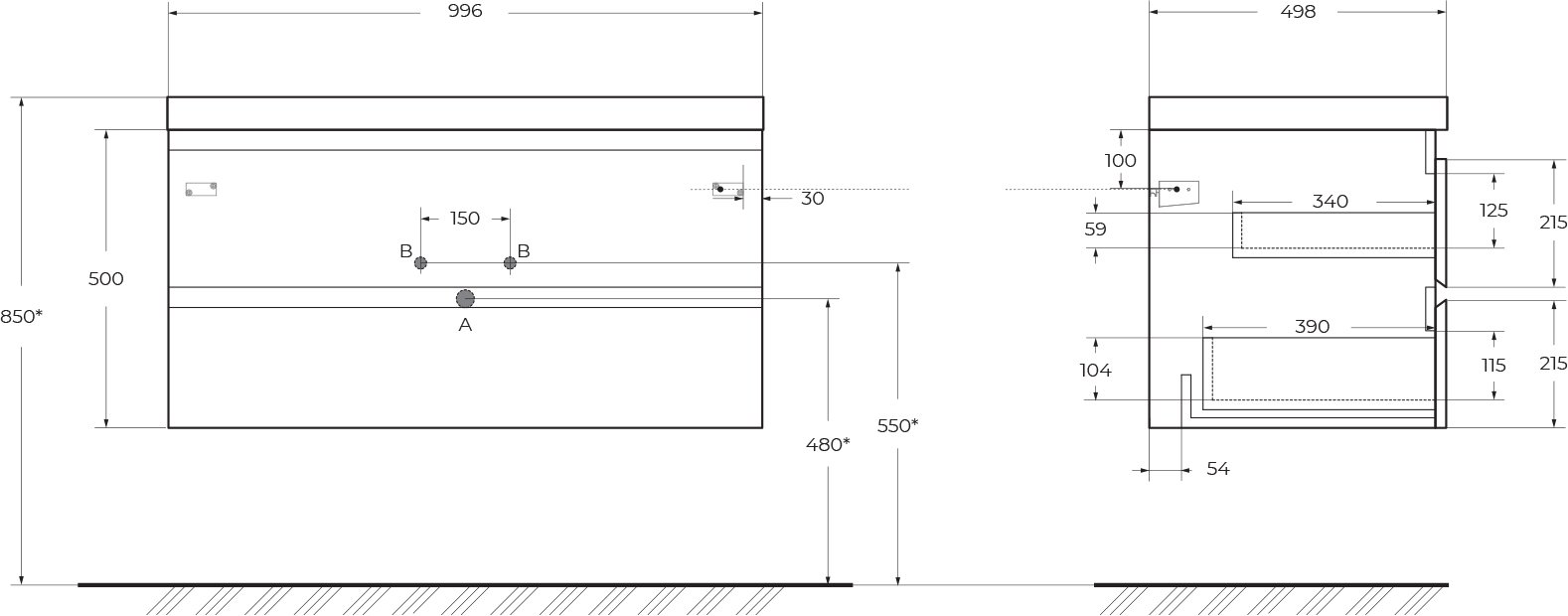 Тумба с раковиной Cezares Molveno 100 legno grigio