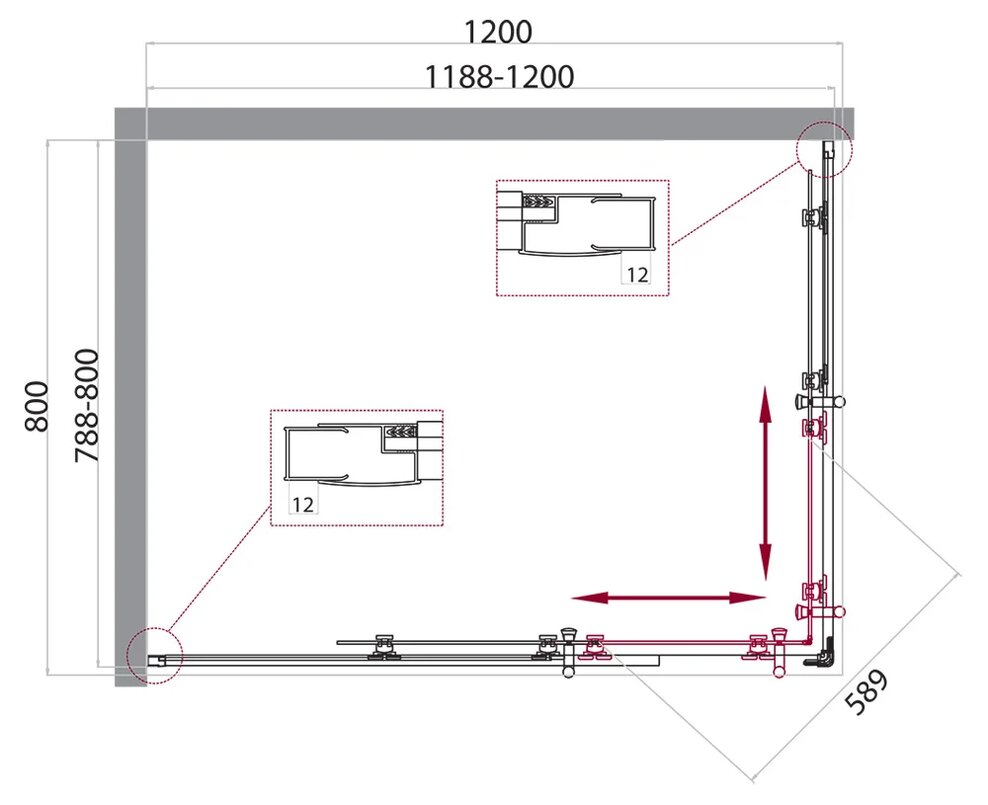 Душевой уголок BelBagno Uno 120x80см UNO-195-AH-2-120/80-C-Cr профиль хром, стекло прозрачное