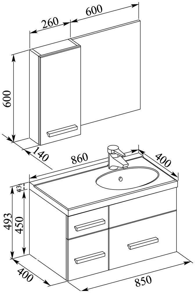 Мебель для ванной Aquanet Данте 85 R белый 1 навесной шкафчик