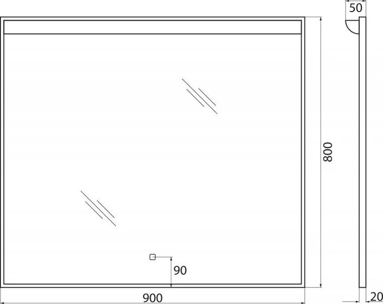 Зеркало BelBagno Uno 90 SPC-UNO-900-800-TCH с подсветкой