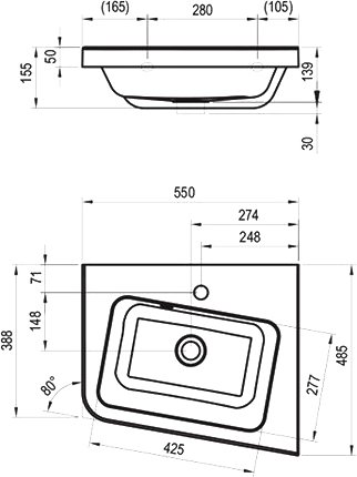 Тумба с раковиной Ravak 10° SD 10° 55 R белая