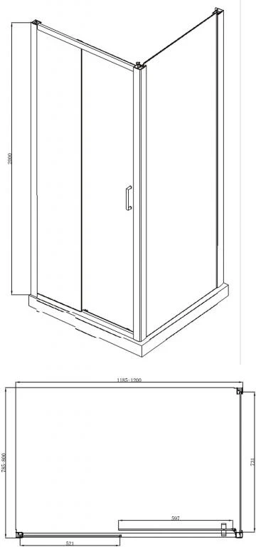 Душевой уголок Bravat Blackline 120x80см BS120.3101B профиль черный, стекло прозрачное
