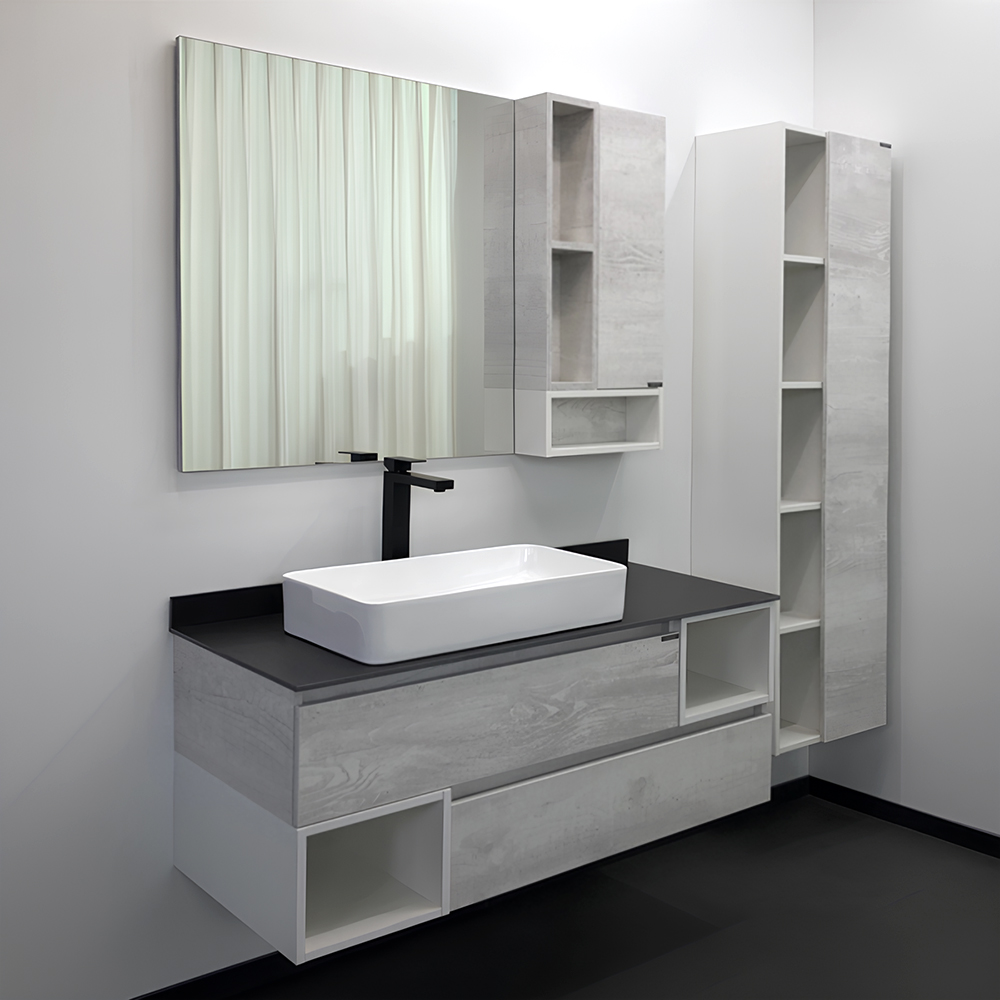 Тумба с раковиной Comforty Прага 120 00-00004130CF дуб белый, с антрацитовой столешницей