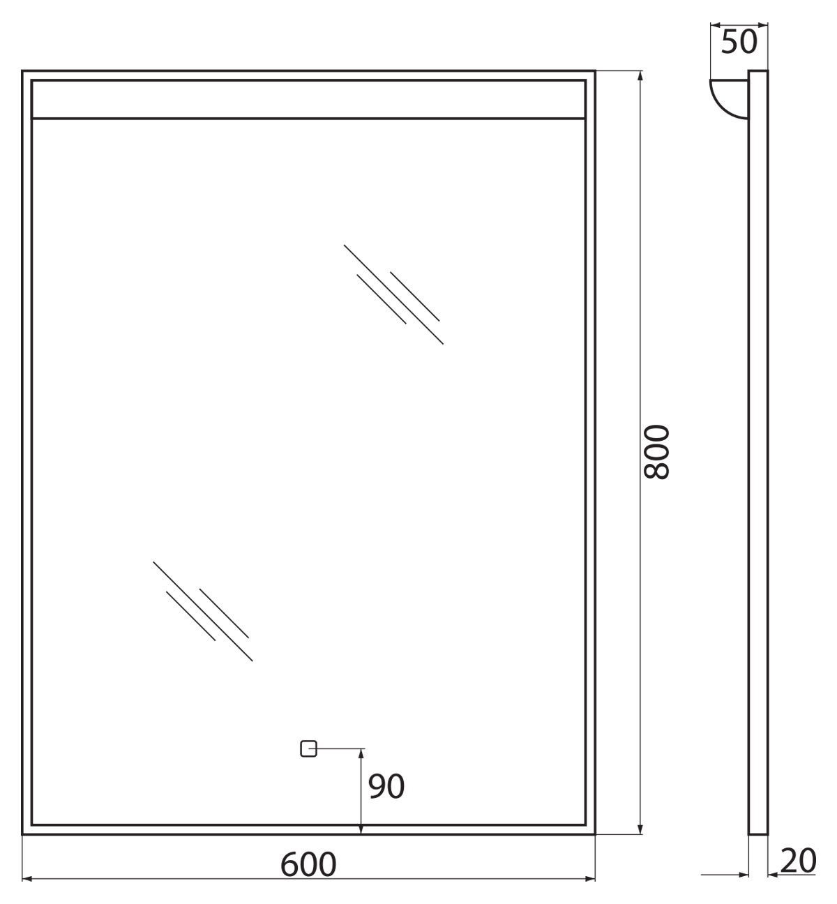 Зеркало BelBagno Uno 60 SPC-UNO-600-800-TCH с подсветкой