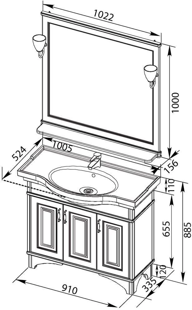 Мебель для ванной Aquanet Валенса 100 черный краколет/золото