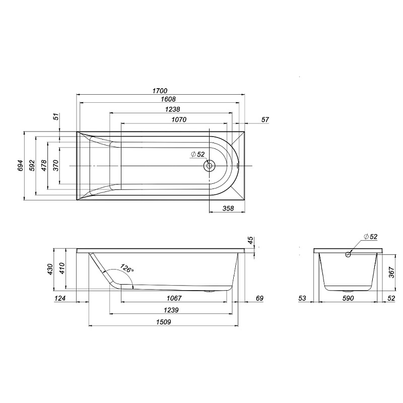 Акриловая ванна AM.PM Spirit 170x70 W72A-170-070W-A2 белая глянцевая