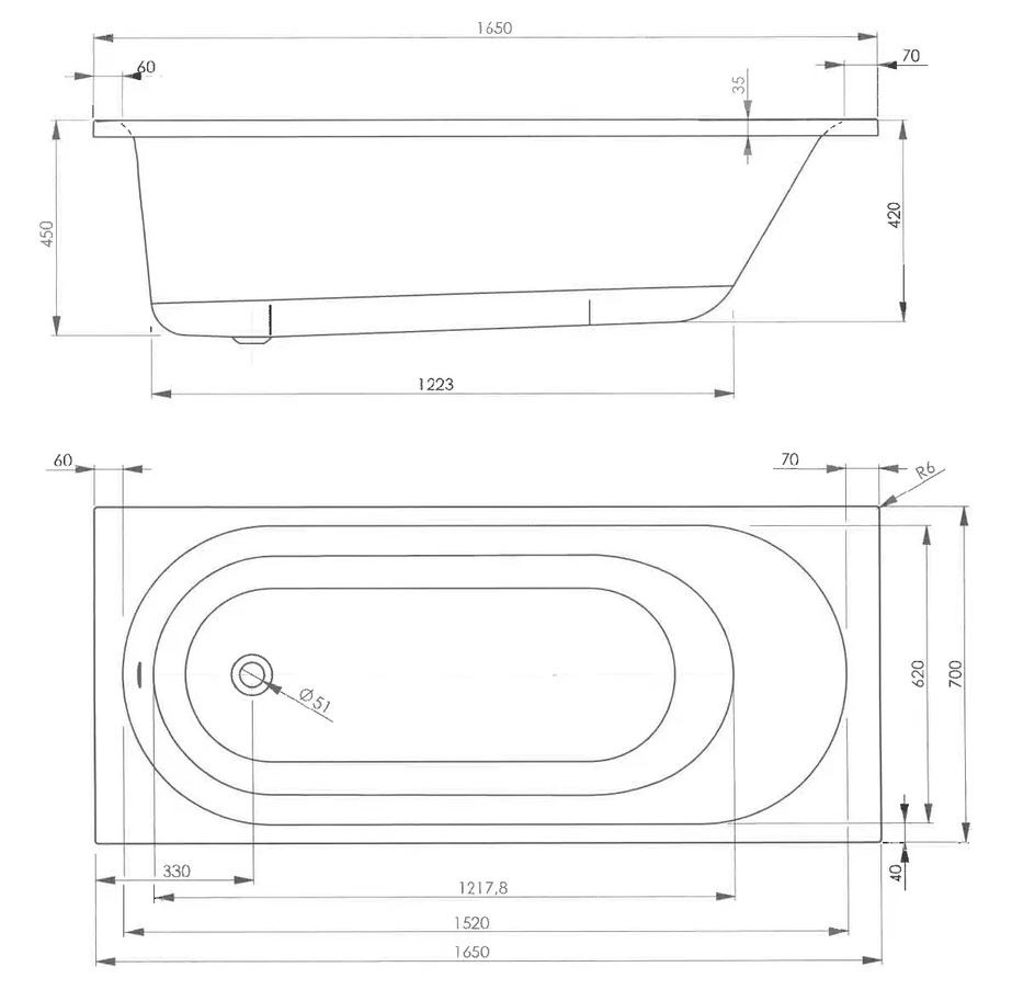 Акриловая ванна Vagnerplast Kasandra 165x70 VPBA165KAS2X-04 белая глянцевая