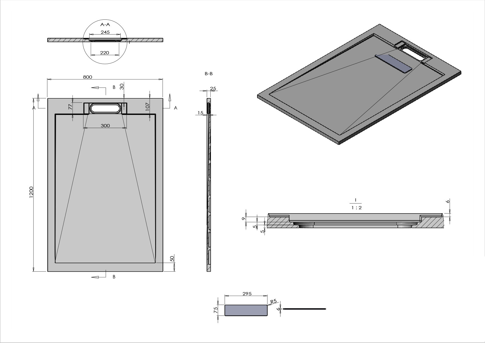 Душевой поддон Vincea 120х80см VST-4SRL8012G серый