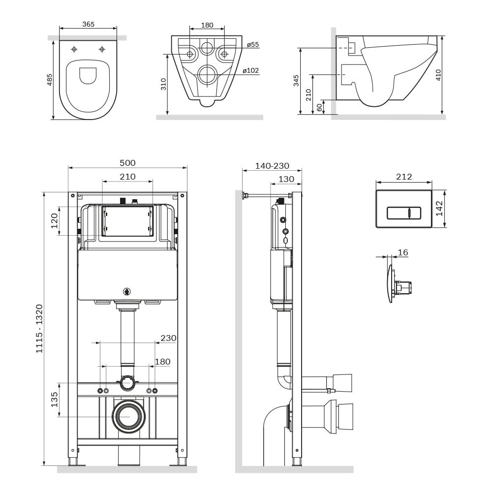 Инсталляция с унитазом и клавишей AM.PM Spirit 2.0 IS48001.701700 белый, синий