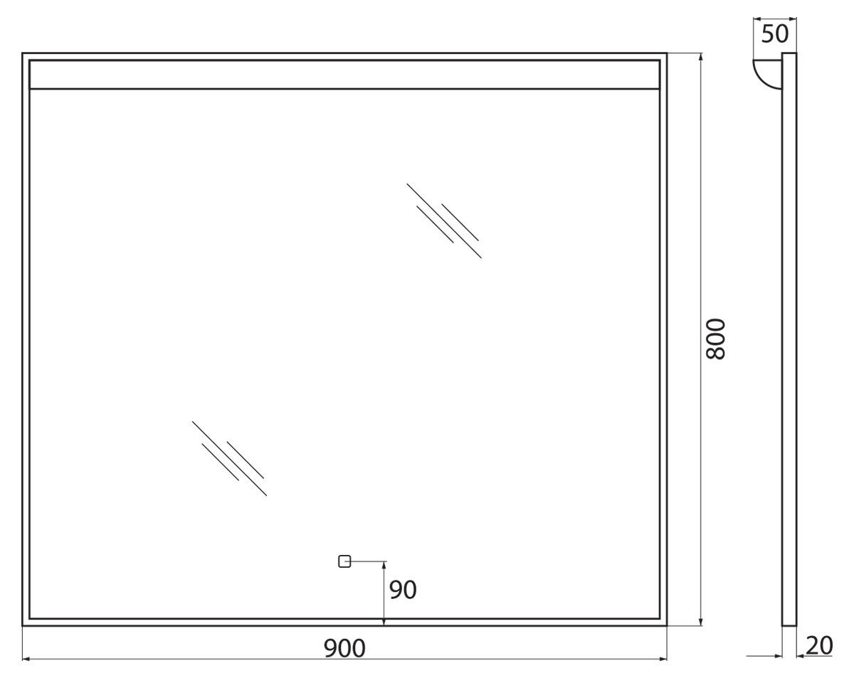 Зеркало BelBagno Uno 90 SPC-UNO-900-800-TCH с подсветкой