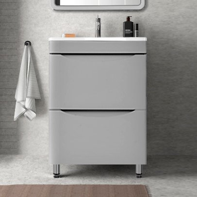 Тумба с раковиной Style Line Бергамо мини 60 напольная, антискрейч серый матовый