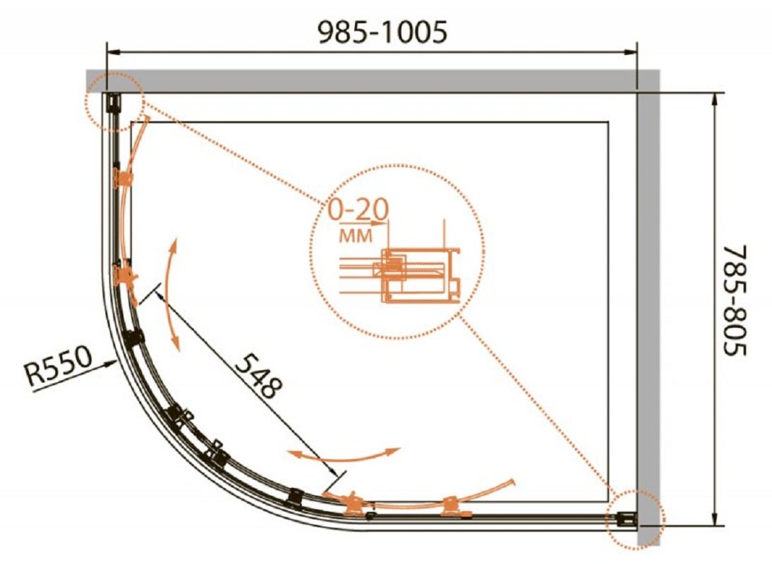 Душевой уголок Cezares Relax 100x80см RELAX-RH-2-100/80-C-Bi профиль белый, стекло прозрачное