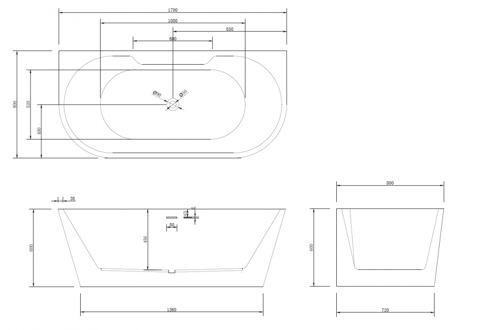 Акриловая ванна ABBER 170x80 AB9296-1.7 белая глянцевая