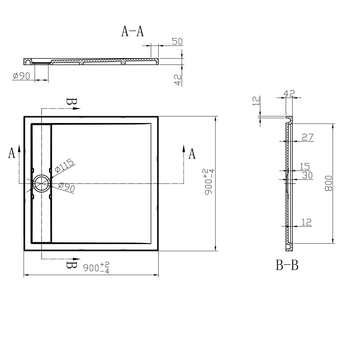 Душевой поддон Vincea 90х90см VST-2SR39090B черный