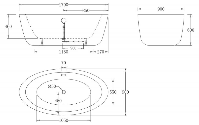 Акриловая ванна BelBagno 170x90x60 BB67-170 белая глянцевая