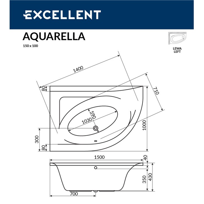 Акриловая ванна Excellent Aquarella 150x100 WAEX.ARL15WH белая глянцевая