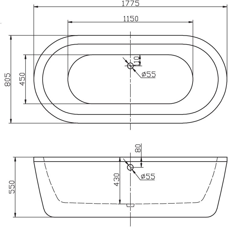 Акриловая ванна BelBagno 177,5x80,5 BB12-1785 белая глянцевая