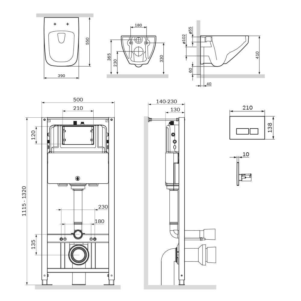 Инсталляция с унитазом и клавишей AM.PM Inspire 2.0 IS47051.50A1700 белый, синий, хром