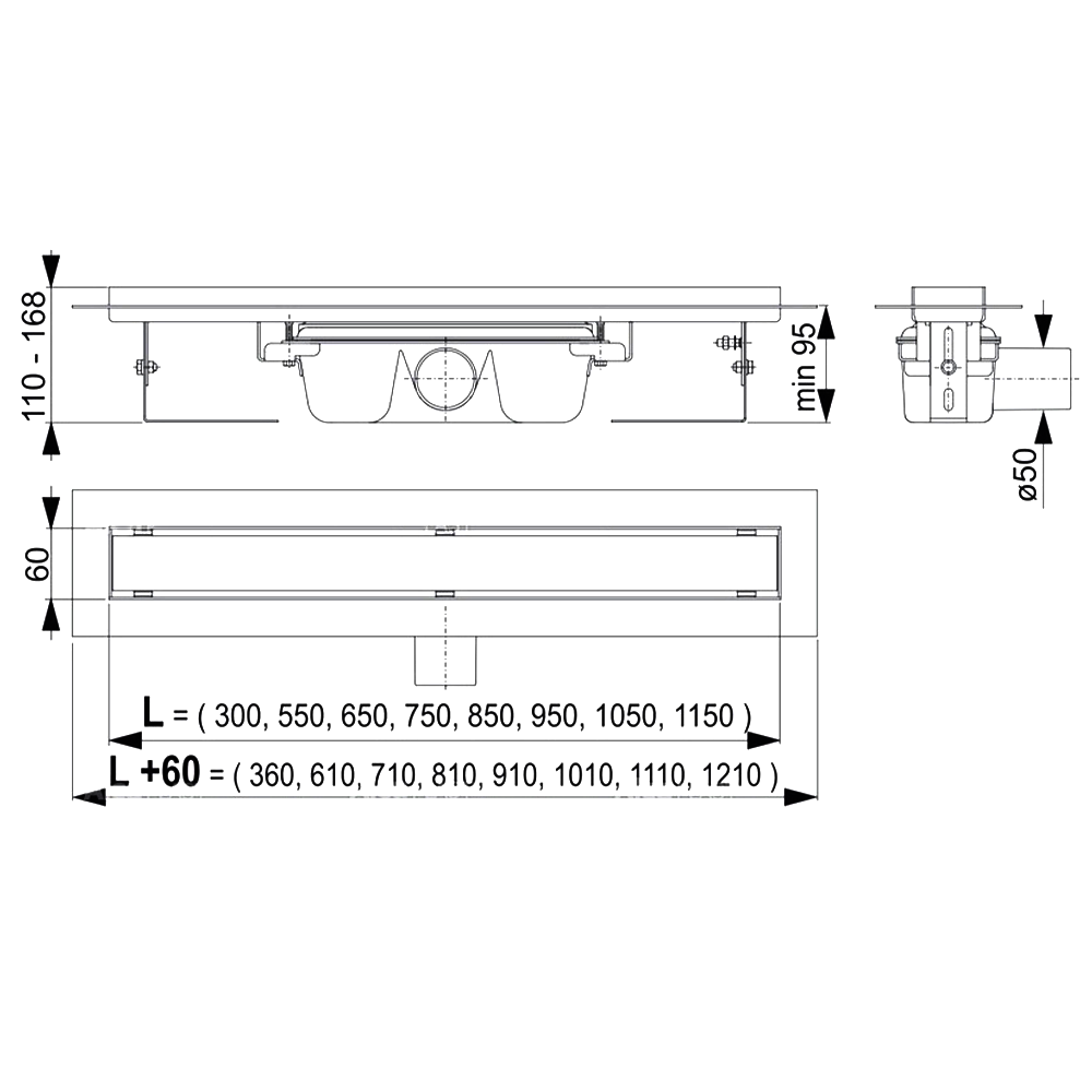 Душевой лоток AlcaPlast APZ6 650 с опорами, хром