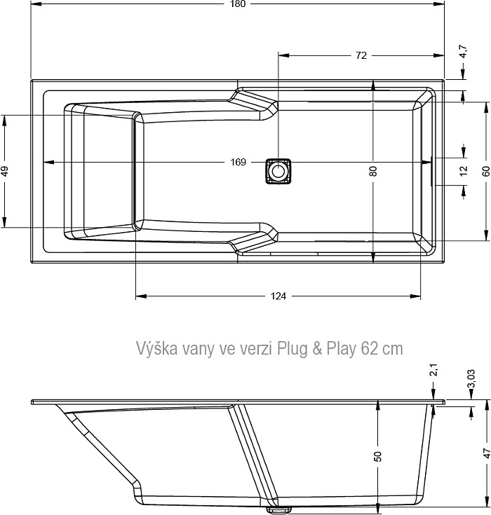 Акриловая ванна RIHO 180x80 B103022005 белая глянцевая