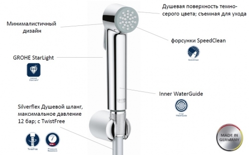 Гигиенический душ Grohe BauLoop 124895 со смесителем, хром
