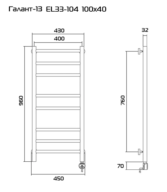 Полотенцесушитель электрический Приоритет Галант-13 40х100 см EL33-104PKTX4 хром
