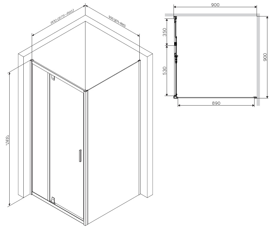 Душевой уголок AM.PM Gem 90x90см W90G-404-090MT профиль хром, стекло прозрачное