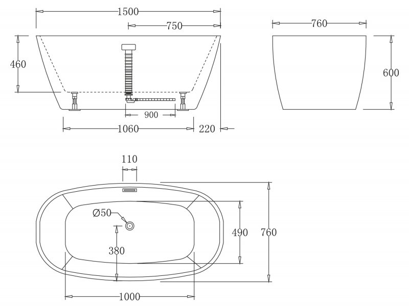 Акриловая ванна BelBagno 150x76x60 BB72-150 белая глянцевая