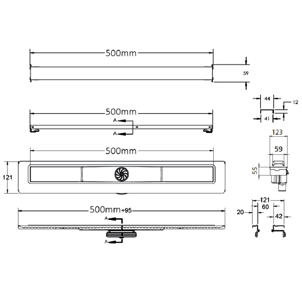 Душевой лоток Berges C1 Brise 50 090030 хром матовый