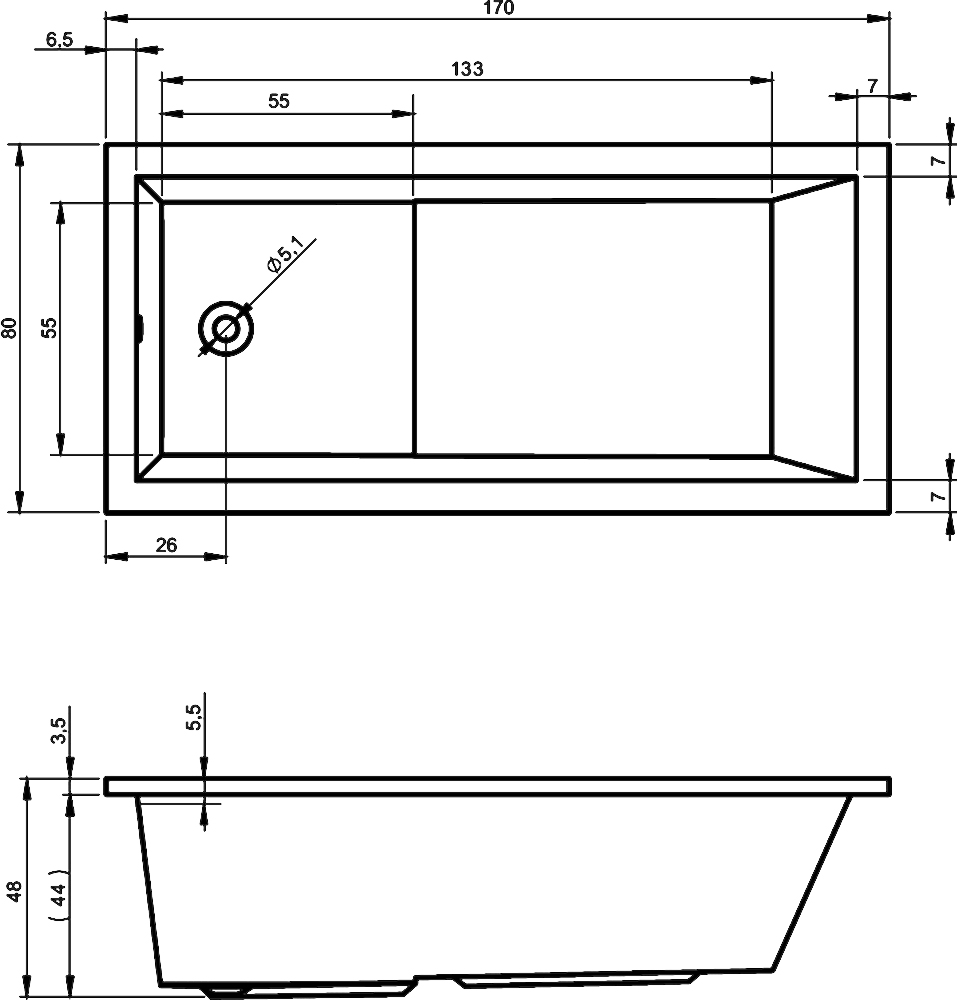 Акриловая ванна RIHO 170x80 B006001005 белая глянцевая