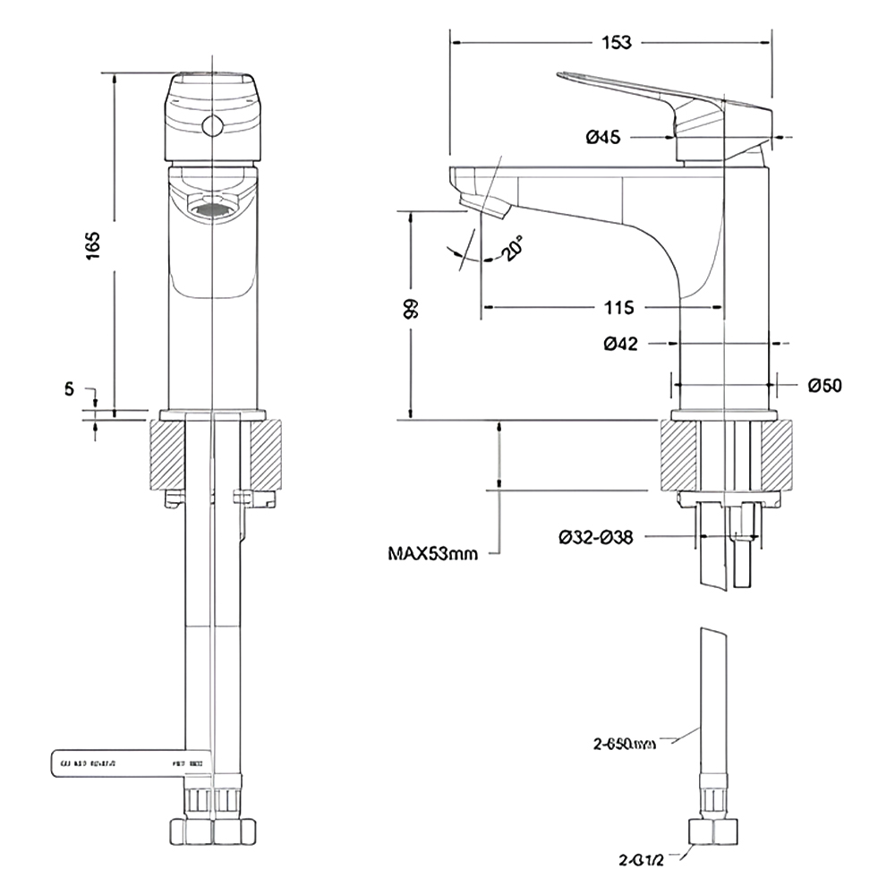 Смеситель для раковины Bravat Rhein F1429564BW-9-ENG черный матовый